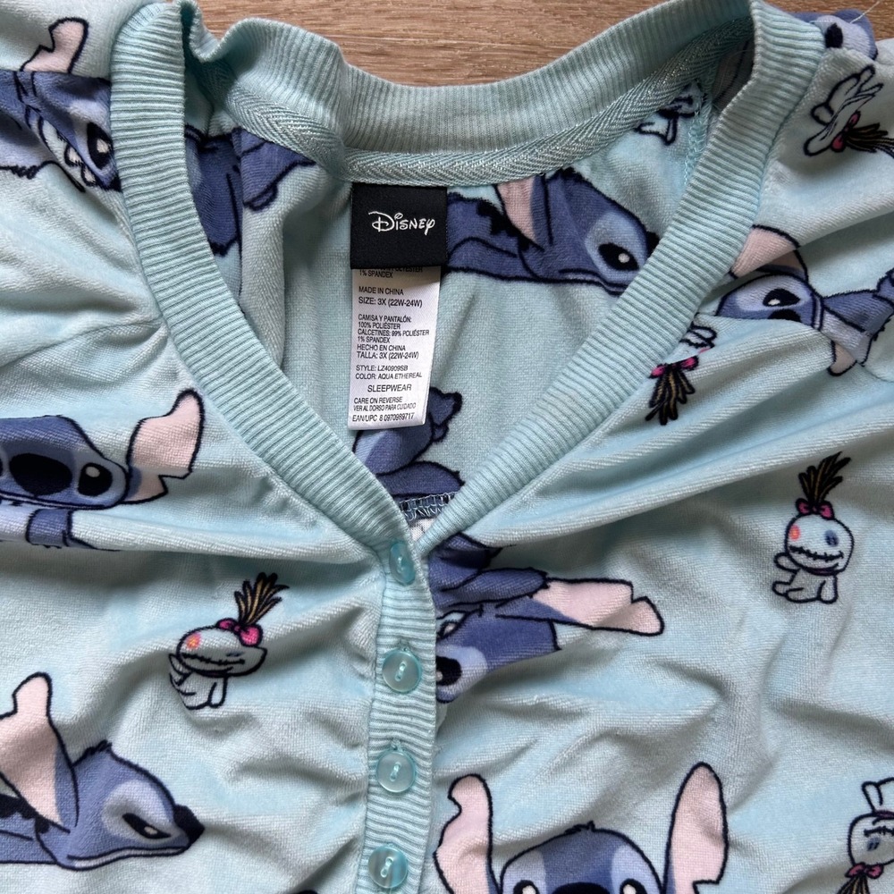 Disney Lilo & Stitch Aqua Ethereal Pajama Set 3X Henley Top Jogger Pants - Picture 8 of 10
